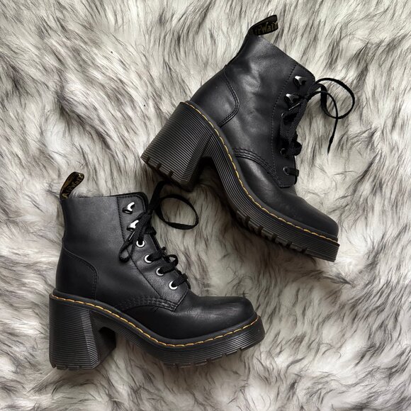 Black Doc Martens Jesy Chunky Heel Combat Ankle Boot Size 8 - Picture 1 of 8